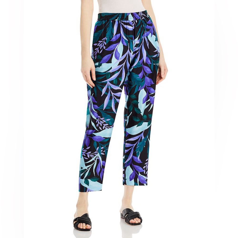 KOBI HALPERIN Adie Floral Botanical Print Tapered Silk Crop Pants L
